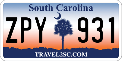 SC license plate ZPY931