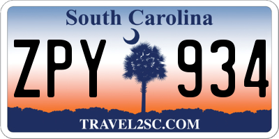 SC license plate ZPY934
