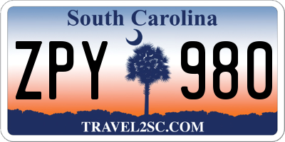 SC license plate ZPY980