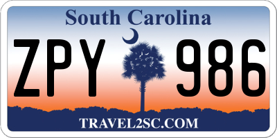 SC license plate ZPY986