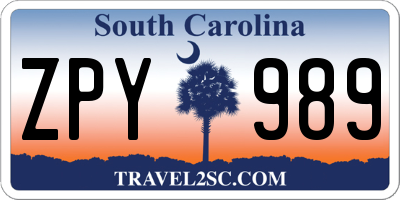 SC license plate ZPY989