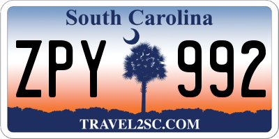 SC license plate ZPY992