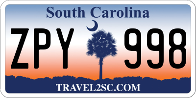 SC license plate ZPY998