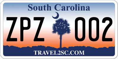 SC license plate ZPZ002