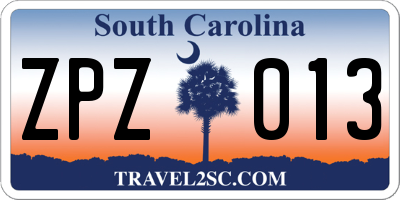 SC license plate ZPZ013