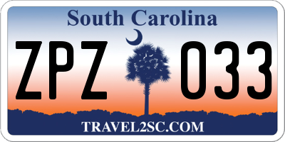 SC license plate ZPZ033