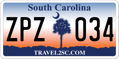 SC license plate ZPZ034