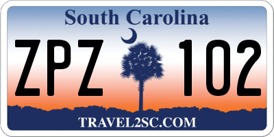 SC license plate ZPZ102