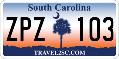 SC license plate ZPZ103