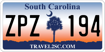 SC license plate ZPZ194