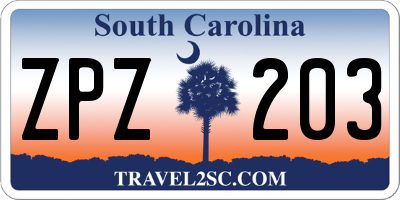 SC license plate ZPZ203