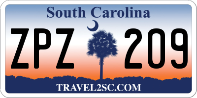 SC license plate ZPZ209