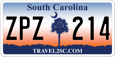 SC license plate ZPZ214