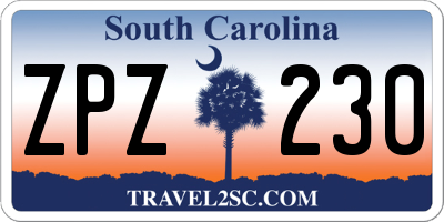 SC license plate ZPZ230