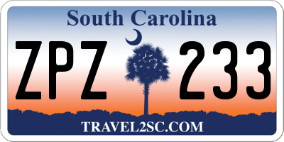 SC license plate ZPZ233