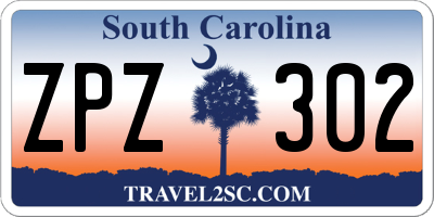 SC license plate ZPZ302