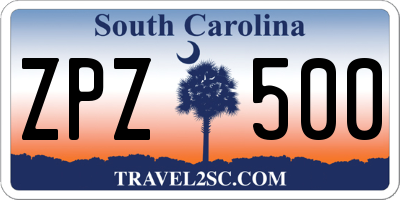 SC license plate ZPZ500