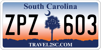 SC license plate ZPZ603