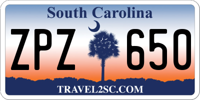 SC license plate ZPZ650