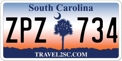 SC license plate ZPZ734