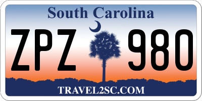 SC license plate ZPZ980