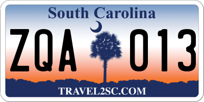 SC license plate ZQA013