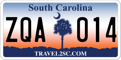 SC license plate ZQA014