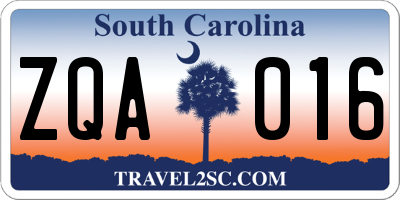 SC license plate ZQA016