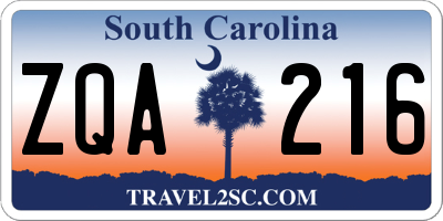 SC license plate ZQA216
