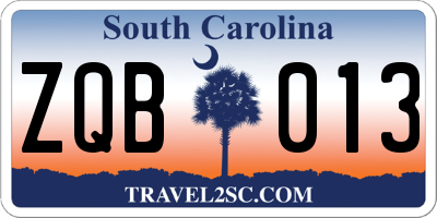 SC license plate ZQB013