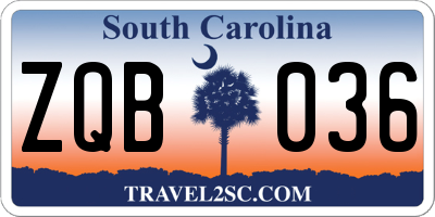 SC license plate ZQB036