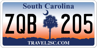 SC license plate ZQB205