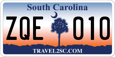 SC license plate ZQE010