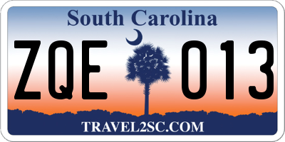 SC license plate ZQE013