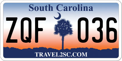 SC license plate ZQF036