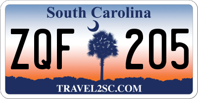 SC license plate ZQF205