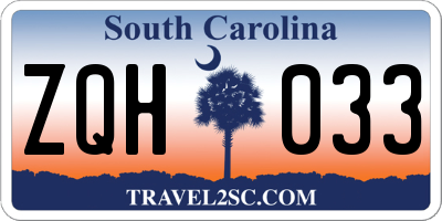 SC license plate ZQH033