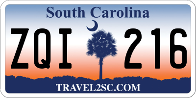 SC license plate ZQI216