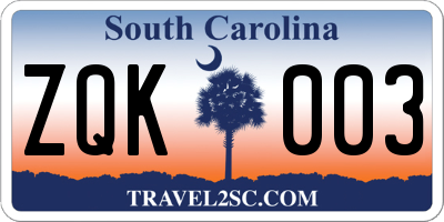 SC license plate ZQK003