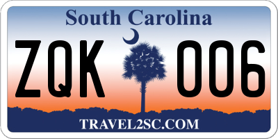 SC license plate ZQK006