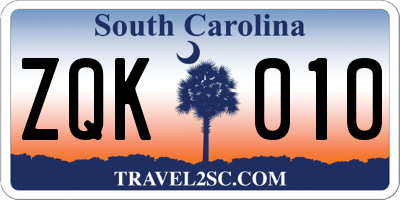 SC license plate ZQK010