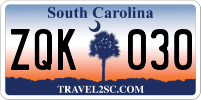 SC license plate ZQK030