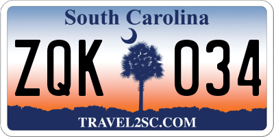 SC license plate ZQK034