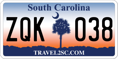 SC license plate ZQK038
