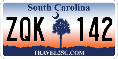 SC license plate ZQK142