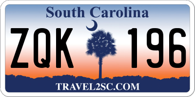 SC license plate ZQK196