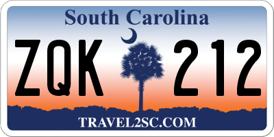 SC license plate ZQK212