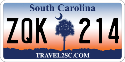 SC license plate ZQK214