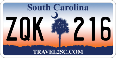 SC license plate ZQK216