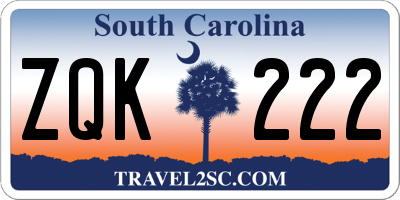 SC license plate ZQK222